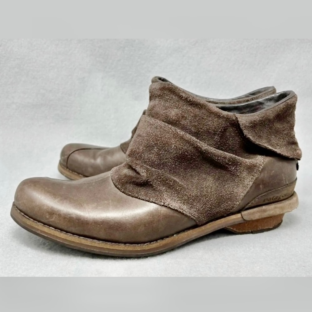 Patagonia Addie Ruffle Bootie Shoe Slouch Leather Peat Brown Outdoor Slip On